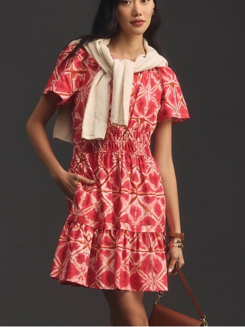 Anthropologie Somerset Mini Dress Size Small Pink White Smocked Printed Dress - Picture 3 of 14